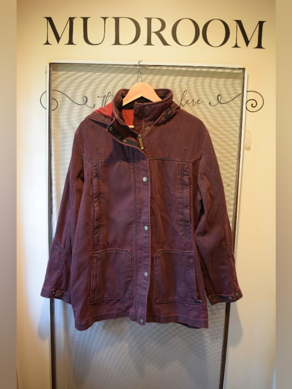 Woolrich Women's Fleece-Lined Utility Jacket in Deep Wine, Size XL